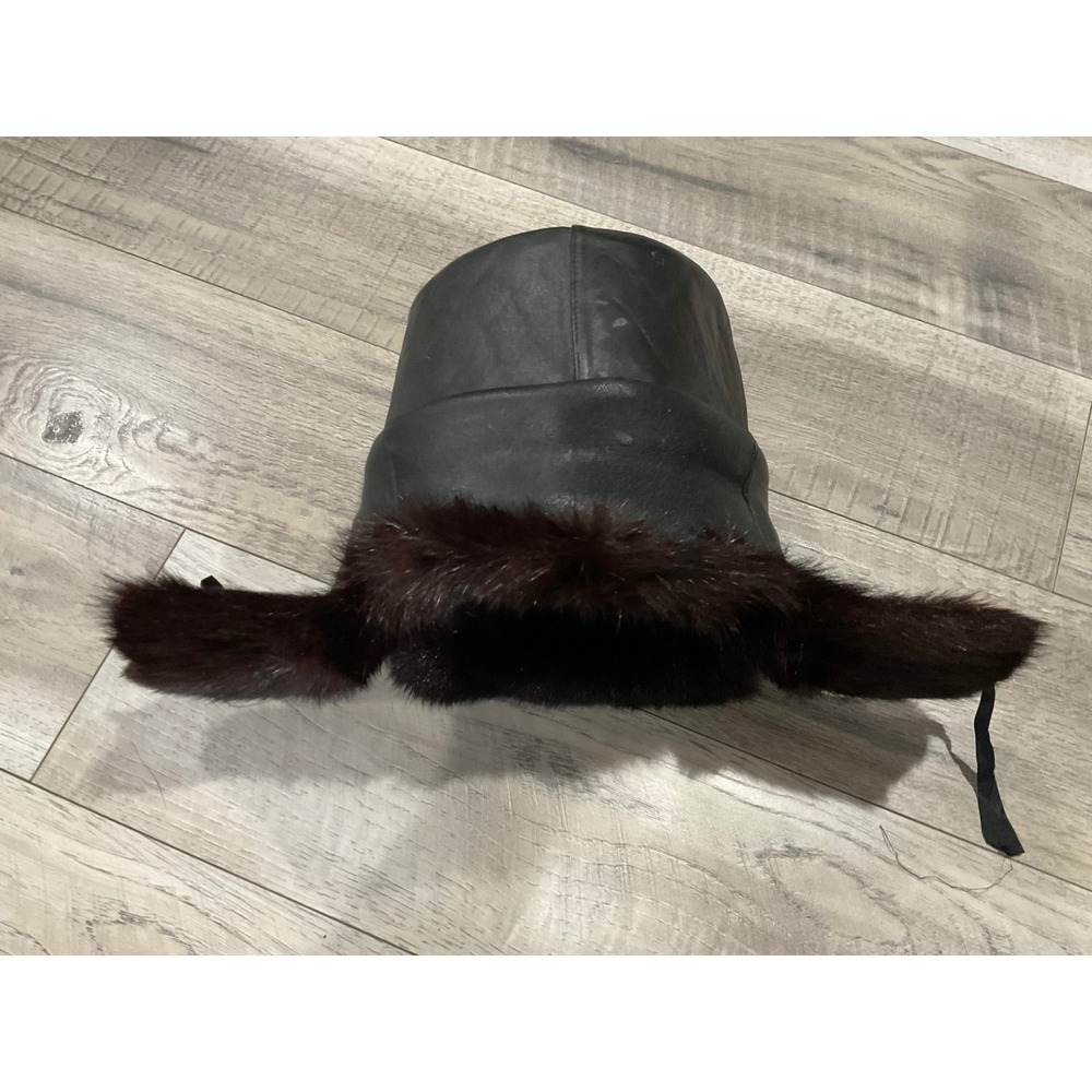 Vintage Ushanka Trapper Fur‎ hat with Ear Flaps Brown Black 59cm - Picture 10 of 12